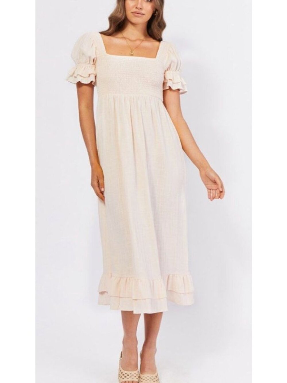 GIRL AND THE SUN gia square neck midi dress in dusty pink size XS